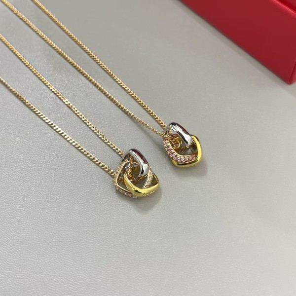 Classic Brand Cartier Necklace New Three Ring Three Color Diamond Set Necklace Factory Direct Sales Free Shipping