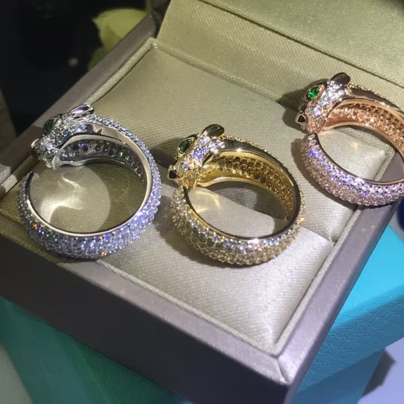 Light Luxury Brand Cartier Full Diamond Leopard Head Couple Ring Factory Direct Sales Free Shipping