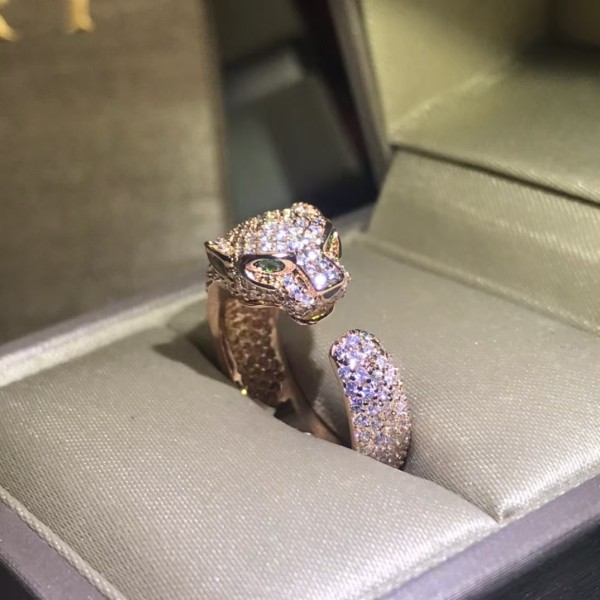 Light Luxury Brand Cartier Full Diamond Leopard Head Couple Ring Factory Direct Sales Free Shipping