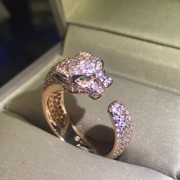 Light Luxury Brand Cartier Full Diamond Leopard Head Couple Ring Factory Direct Sales Free Shipping