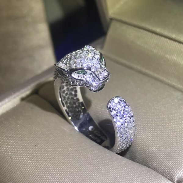 Light Luxury Brand Cartier Full Diamond Leopard Head Couple Ring Factory Direct Sales Free Shipping