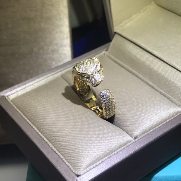 Light Luxury Brand Cartier Full Diamond Leopard Head Couple Ring Factory Direct Sales Free Shipping