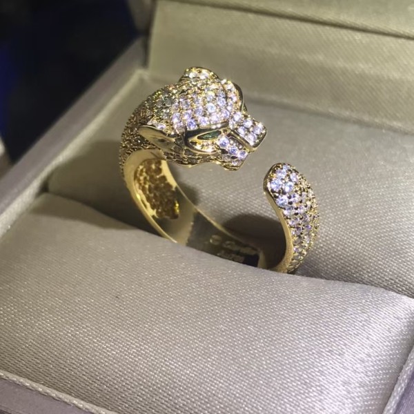 Light Luxury Brand Cartier Full Diamond Leopard Head Couple Ring Factory Direct Sales Free Shipping