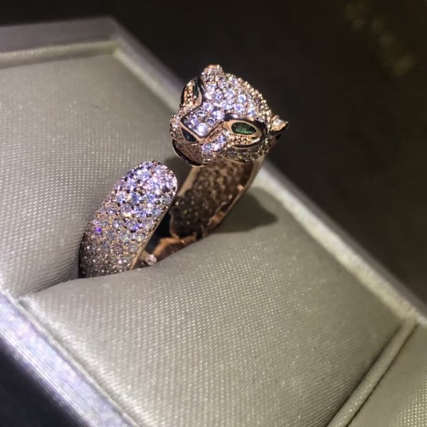 Light Luxury Brand Cartier Full Diamond Leopard Head Couple Ring Factory Direct Sales Free Shipping