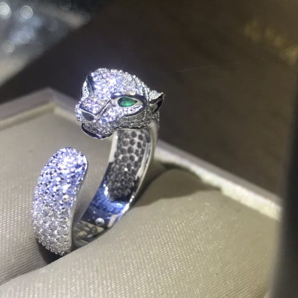 Light Luxury Brand Cartier Full Diamond Leopard Head Couple Ring Factory Direct Sales Free Shipping