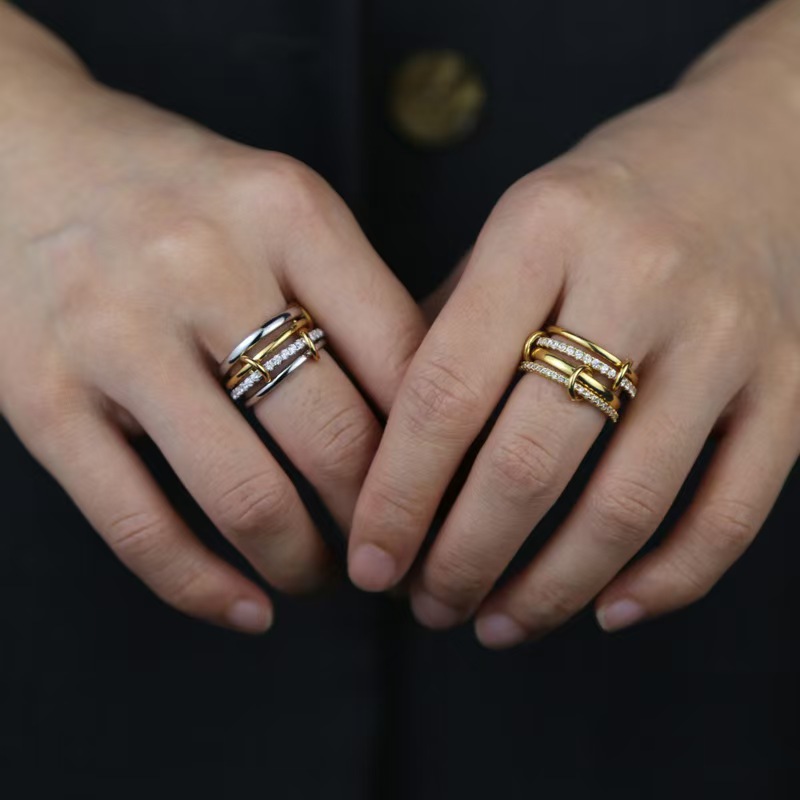 Ins European and American popular new gold 4-ring zircon ring niche high-end women's ring 