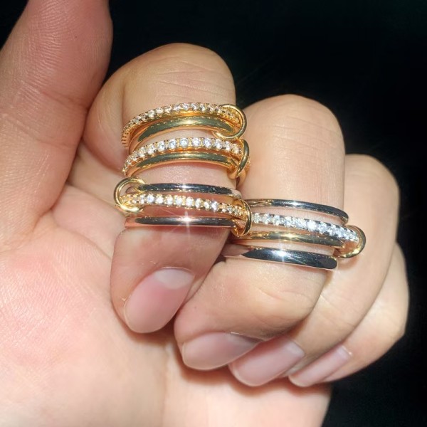 Ins European and American popular new gold 4-ring zircon ring niche high-end women's ring 