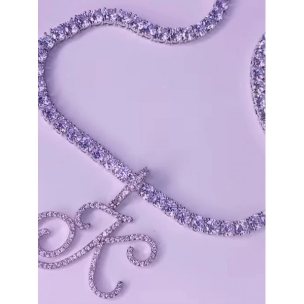 New Cursive Letters Cubic Zirconia Chain Intial Name Necklac