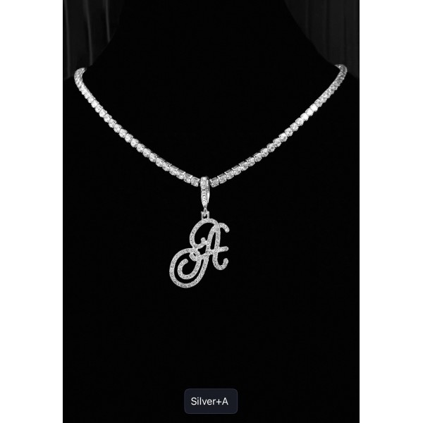 New Cursive Letters Cubic Zirconia Chain Intial Name Necklac