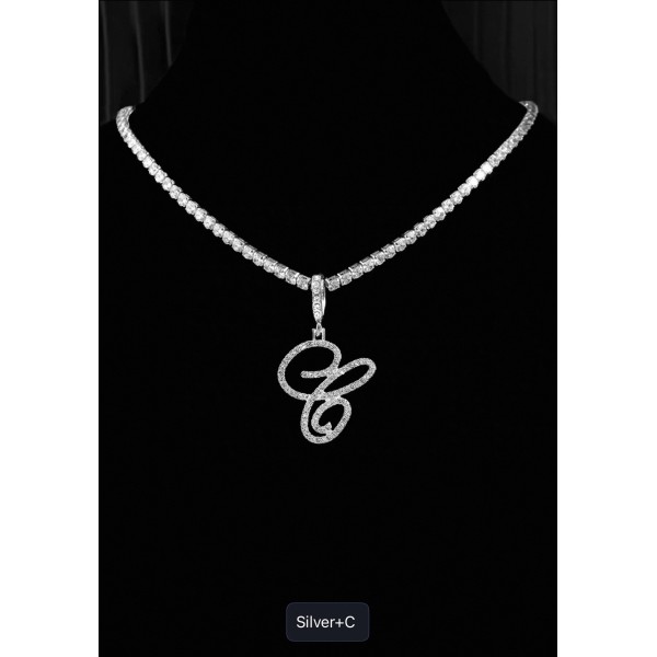 New Cursive Letters Cubic Zirconia Chain Intial Name Necklac