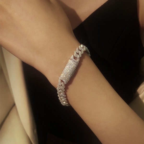 Fashionable new S925 sterling silver bracelet with moissanite, hip-hop Cuban chain, fully studded with moissanite, women's wholesale 