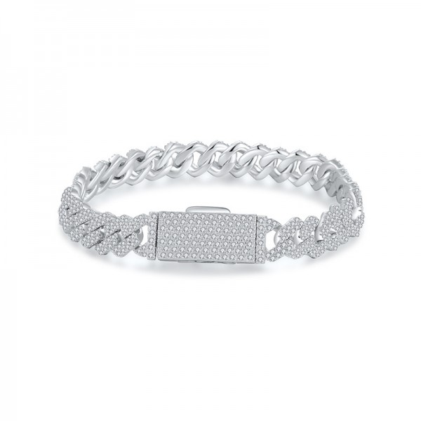 Fashionable new S925 sterling silver bracelet with moissanite, hip-hop Cuban chain, fully studded with moissanite, women's wholesale