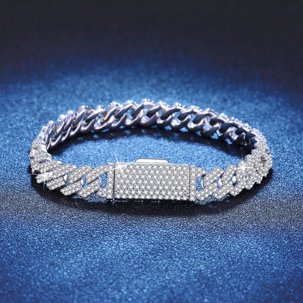 Fashionable new S925 sterling silver bracelet with moissanite, hip-hop Cuban chain, fully studded with moissanite, women's wholesale