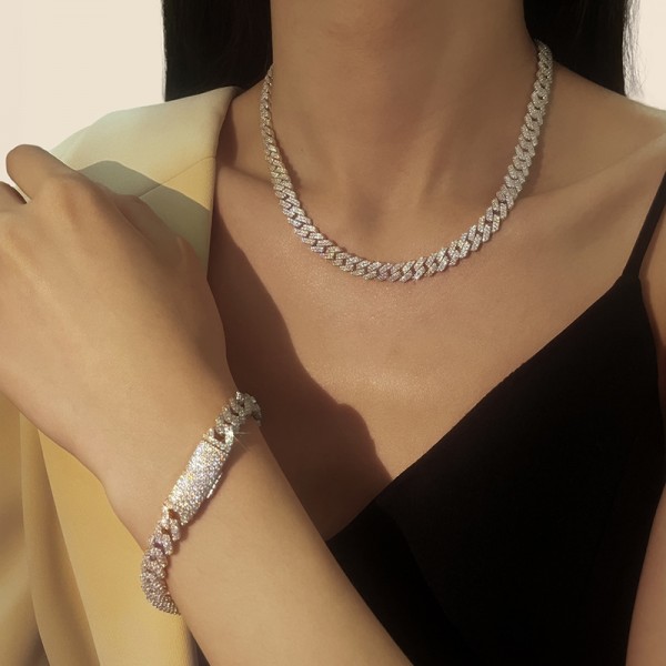 Fashionable new S925 sterling silver bracelet with moissanite, hip-hop Cuban chain, fully studded with moissanite, women's wholesale