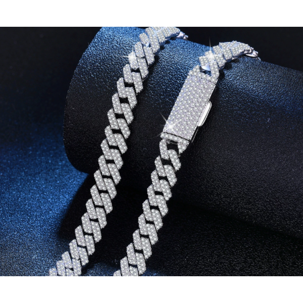 Fashionable new S925 sterling silver bracelet with moissanite, hip-hop Cuban chain, fully studded with moissanite, women's wholesale