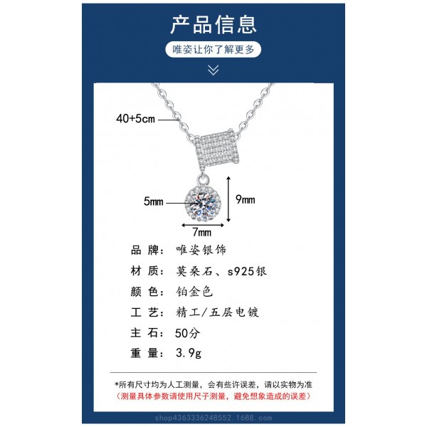 Fashionable new style S925 sterling silver moissanite necklace light luxury small waist necklace for women niche design clavicle chain pendant wholesale