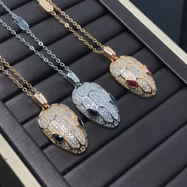 Classic brand Bulgari New Snake Head Full Diamond Necklace for women factory direct sales free shipping