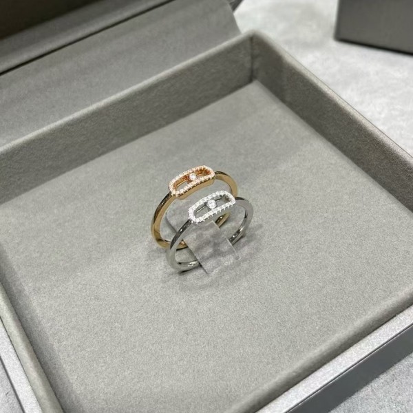 Messika High Version Diamond Set Single Diamond Sliding Hollow Ring Plated with 18K Rose Gold Ring V Gold 