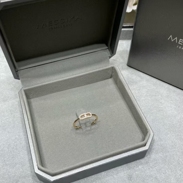 Messika High Version Diamond Set Single Diamond Sliding Hollow Ring Plated with 18K Rose Gold Ring V Gold