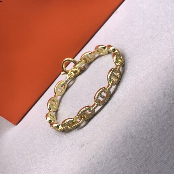 High quality high version Hermes bracelet new pig nose full diamond bracelet electroplated with 18K real gold