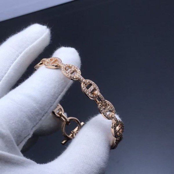 High quality high version Hermes bracelet new pig nose full diamond bracelet electroplated with 18K real gold 