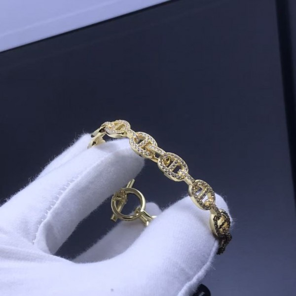 High quality high version Hermes bracelet new pig nose full diamond bracelet electroplated with 18K real gold