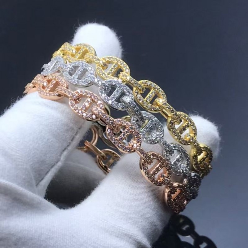 High quality high version Hermes bracelet new pig nose full diamond bracelet electroplated with 18K real gold