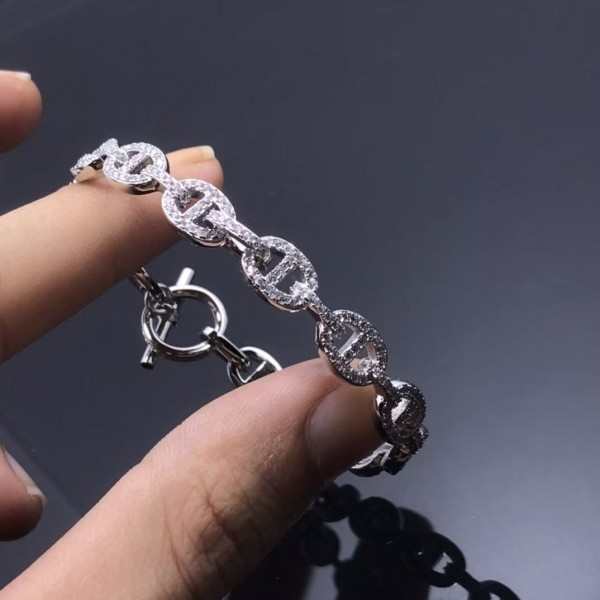 High quality high version Hermes bracelet new pig nose full diamond bracelet electroplated with 18K real gold