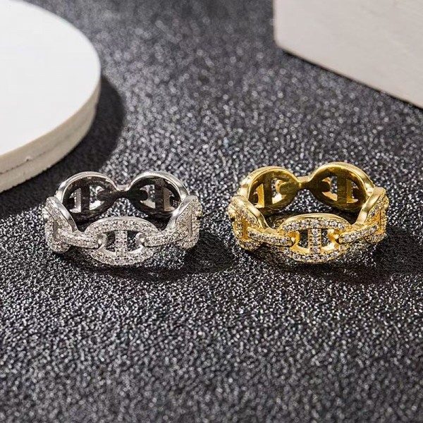 High quality and high version Hermes new product full diamond pig nose ring electroplated with 18K real gold