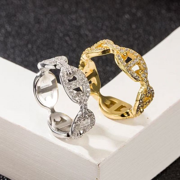 High quality and high version Hermes new product full diamond pig nose ring electroplated with 18K real gold