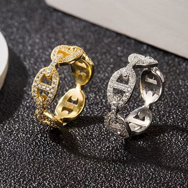 High quality and high version Hermes new product full diamond pig nose ring electroplated with 18K real gold 