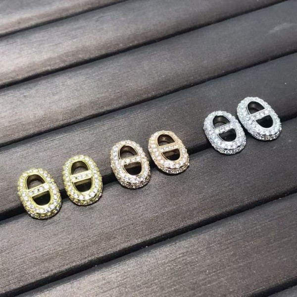 High quality high version Hermes earrings with starry sky and 8-shaped pig nose ear stud electroplated with 18K real gold