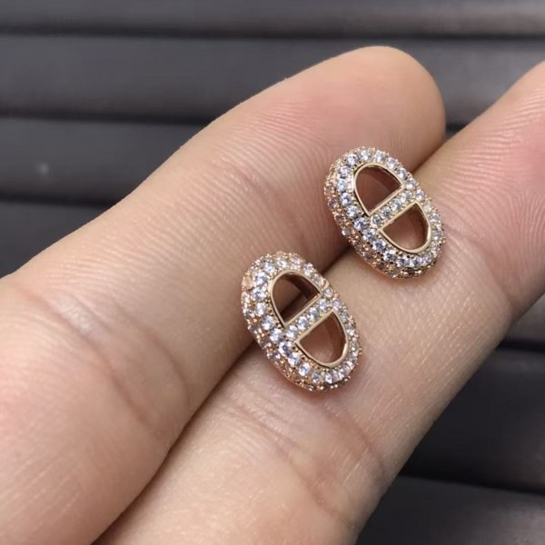 High quality high version Hermes earrings with starry sky and 8-shaped pig nose ear stud electroplated with 18K real gold