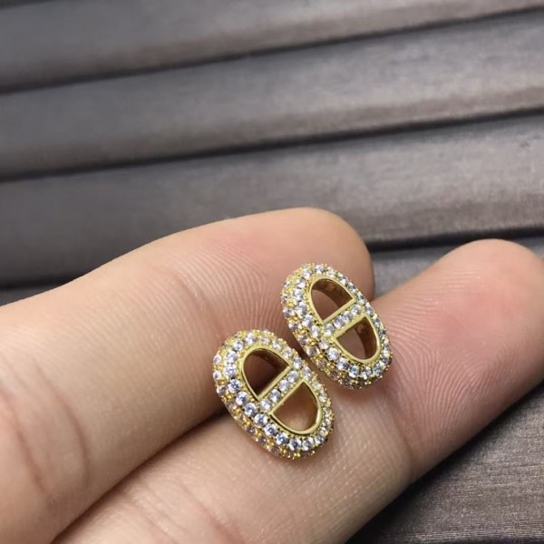 High quality high version Hermes earrings with starry sky and 8-shaped pig nose ear stud electroplated with 18K real gold 