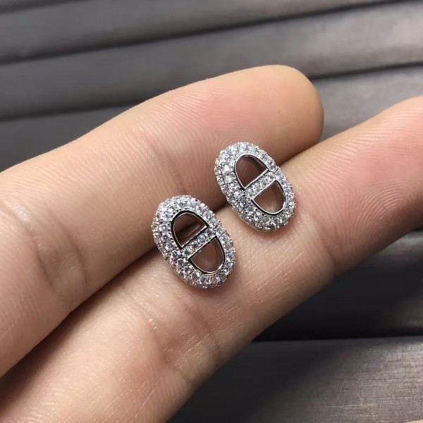 High quality high version Hermes earrings with starry sky and 8-shaped pig nose ear stud electroplated with 18K real gold