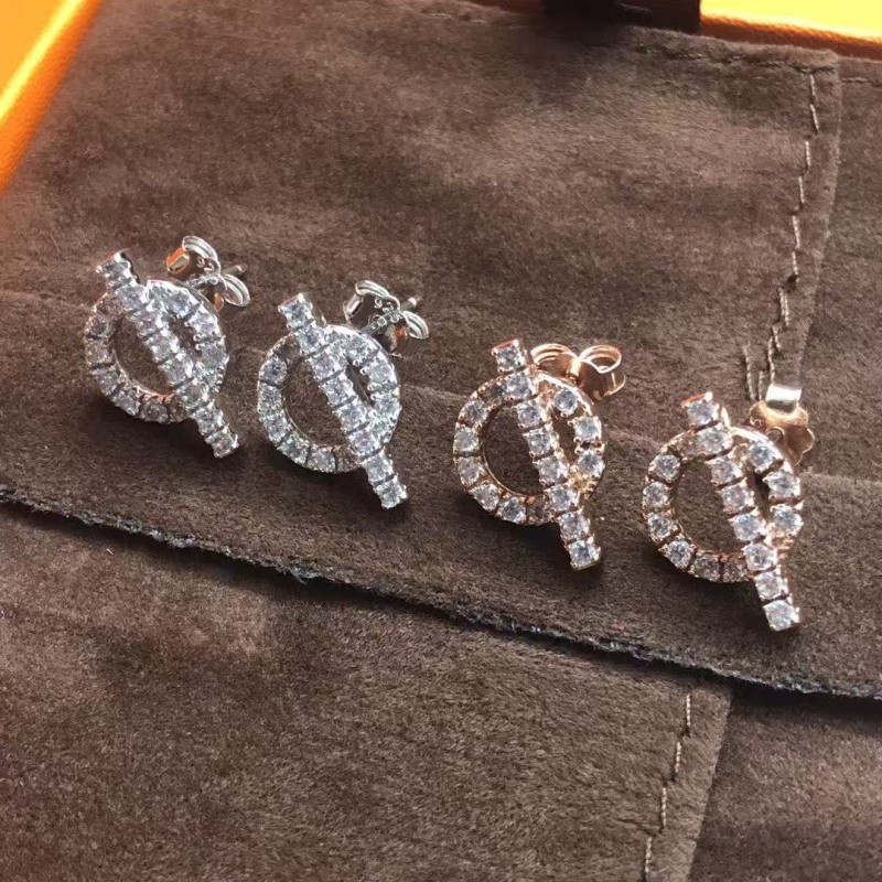 High quality and high version Hermes earrings with pig nose and full diamond Q-shaped earrings electroplated with 18K real gold
