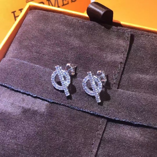 High quality and high version Hermes earrings with pig nose and full diamond Q-shaped earrings electroplated with 18K real gold