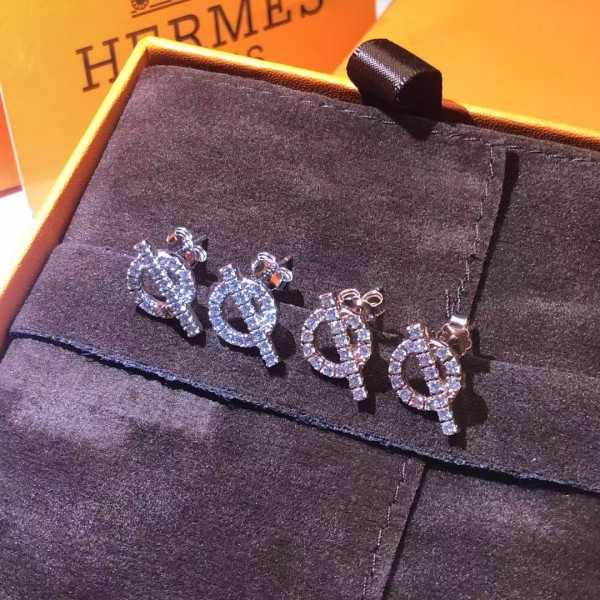 High quality and high version Hermes earrings with pig nose and full diamond Q-shaped earrings electroplated with 18K real gold 