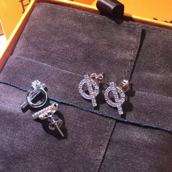 High quality and high version Hermes earrings with pig nose and full diamond Q-shaped earrings electroplated with 18K real gold