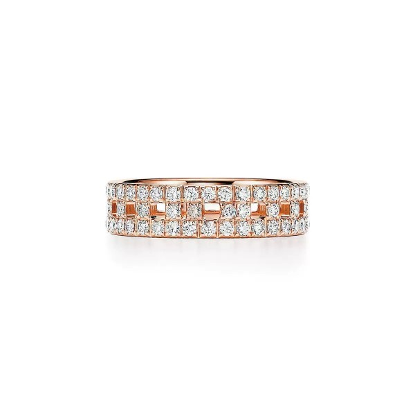 Tiffany High Quality Craftsmanship Ring Women's Full Diamond Hollow Light Luxury Couple Ring Factory Wholesale 2025 New Style