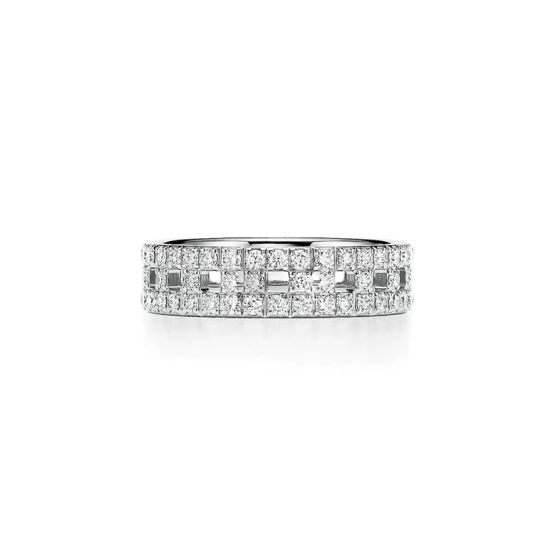 Tiffany High Quality Craftsmanship Ring Women's Full Diamond Hollow Light Luxury Couple Ring Factory Wholesale 2025 New Style