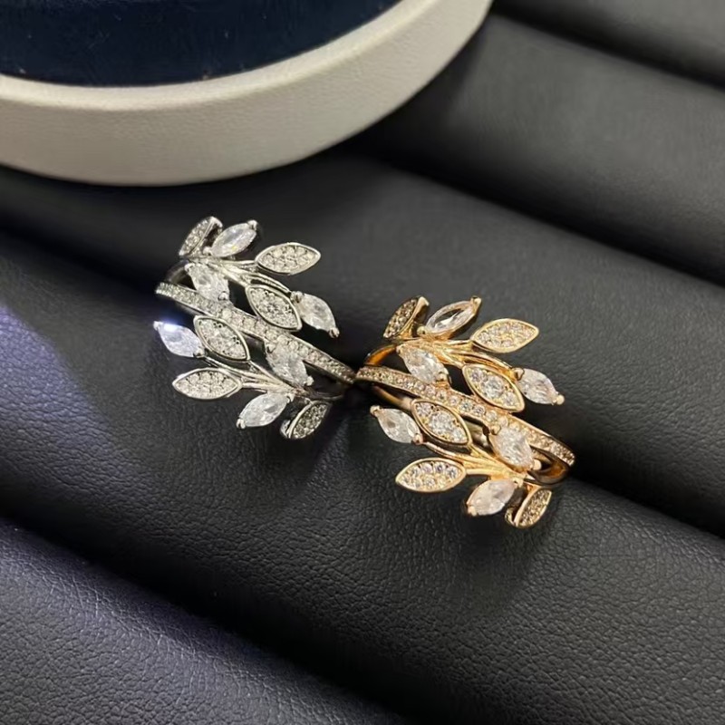 Classic brand Tiffany New Diamond studded Leaf Ring Factory Direct Sales with Free Shipping