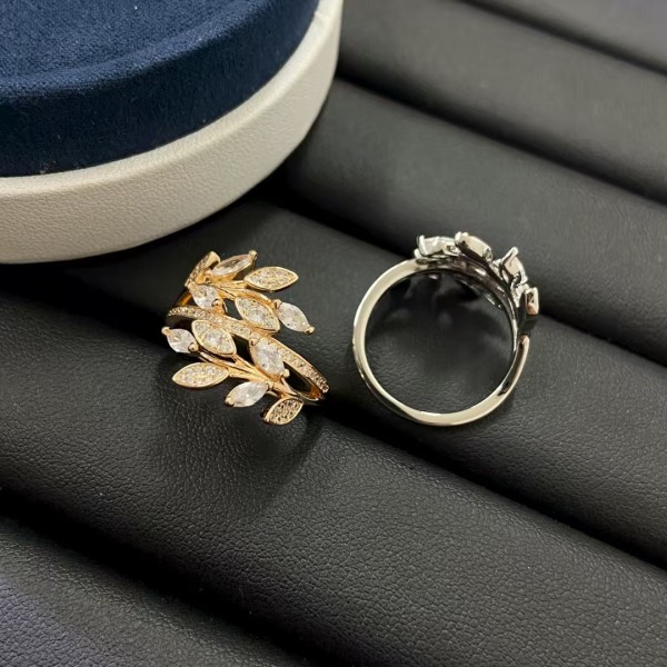 Classic brand Tiffany New Diamond studded Leaf Ring Factory Direct Sales with Free Shipping