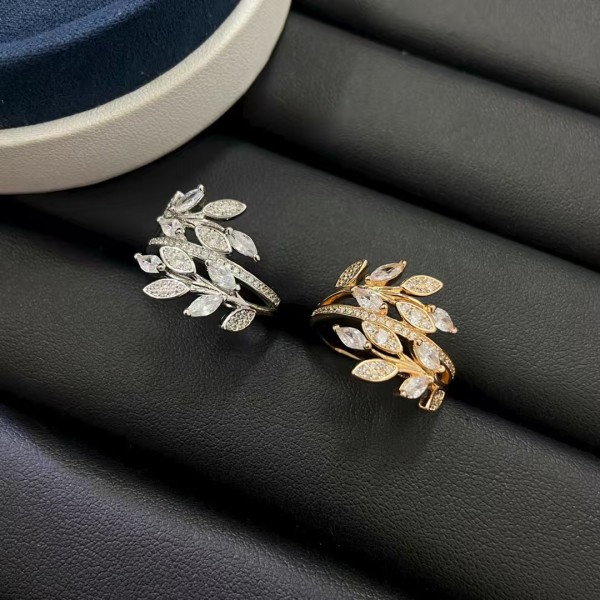Classic brand Tiffany New Diamond studded Leaf Ring Factory Direct Sales with Free Shipping