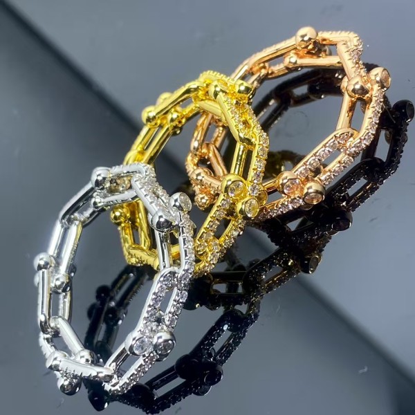 Classic brand Tiffany New Full Diamond Double U Ring Factory Direct Sales with Free Shipping