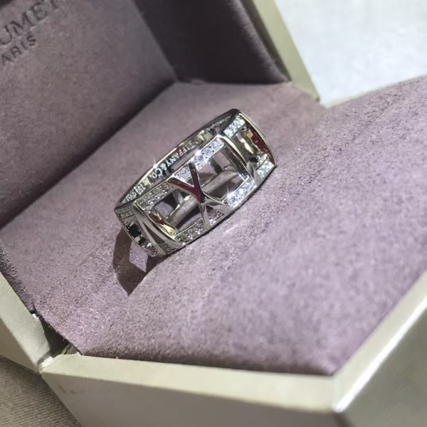 Classic brand Tiffany New Roman hollowed out diamond studded couple ring Factory Direct Sales with Free Shipping