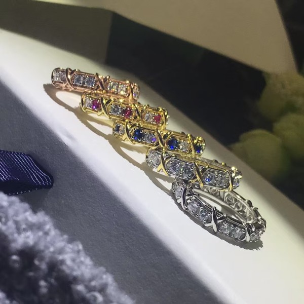 Classic brand Tiffany New Cross Diamond Color Separation Ring Factory Direct Sales with Free Shipping