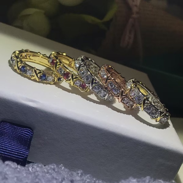 Classic brand Tiffany New Cross Diamond Color Separation Ring Factory Direct Sales with Free Shipping