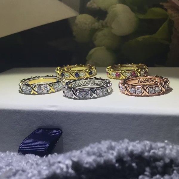 Classic brand Tiffany New Cross Diamond Color Separation Ring Factory Direct Sales with Free Shipping