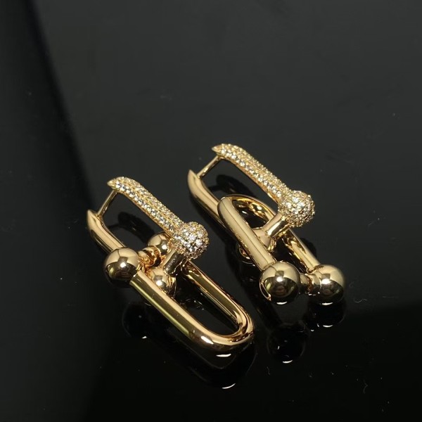 Classic Brand Tiffany Earrings New Half Diamond Double U Earrings Factory Direct Sales Free Shipping